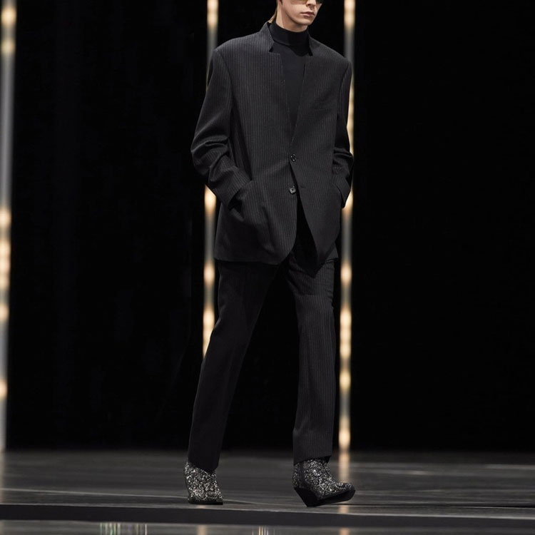 Shop CELINE FW22 Boy Doll Jaket Hitam Garis Lengan Panjang Slim Fit 2V80K495R-38CE