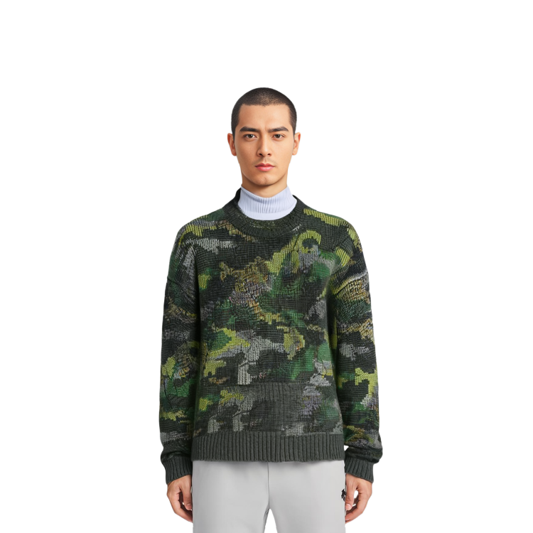 Shop CELINE FW22  Camouflage Knit Sweater Green 2AH54432U-02CQ