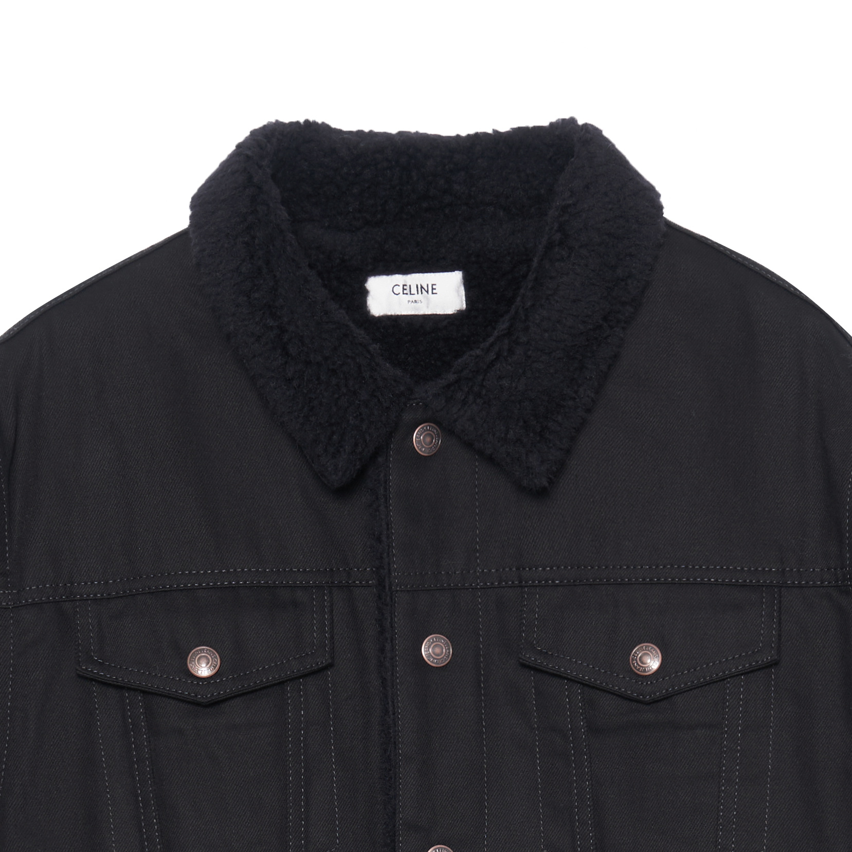 Purchase CELINE FW22  Dark Grey Logo Embellished Button-Up Jacket. 2Q523085T-38TK