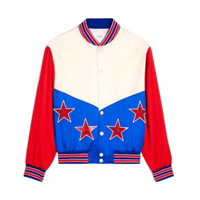 CELINE FW22 Geometric Print Colorblock Varsity Jacket White 2V35N851C-01EM