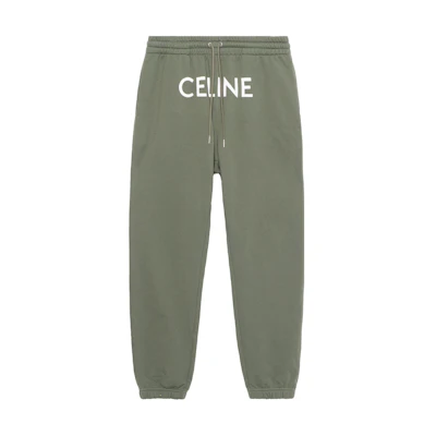 CELINE FW22 Green Logo Print Fleece Knit Joggers with Drawstring. 2Z056670Q-02KF