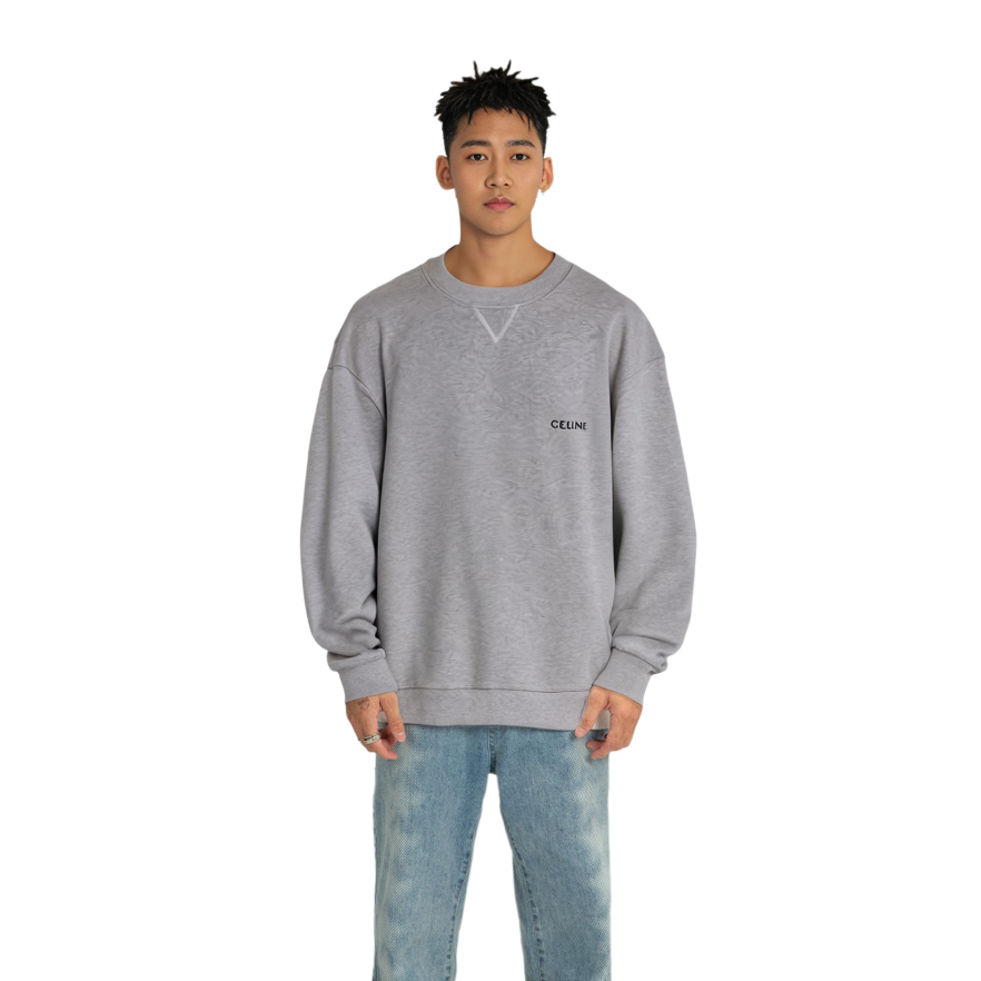 Shop Sudadera Gris CELINE FW22 con Estampado de Letras. 2Y959670Q-09GB