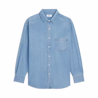 CELINE FW22 Solid Color Long Sleeve Button-Up Shirt Blue 2T230255U-07VS