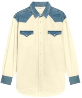 CELINE FW22 Washed Denim Color Block Long Sleeve Shirt. 2T227362M-07UO CELINE FW22 Washed Denim Color Block Long Sleeve Shirt. 2T227362M-07UO