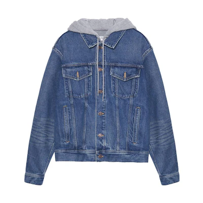 CELINE FW22 Washed Denim Jacket with Logo Print and Hood. 2Q472930F-07UW