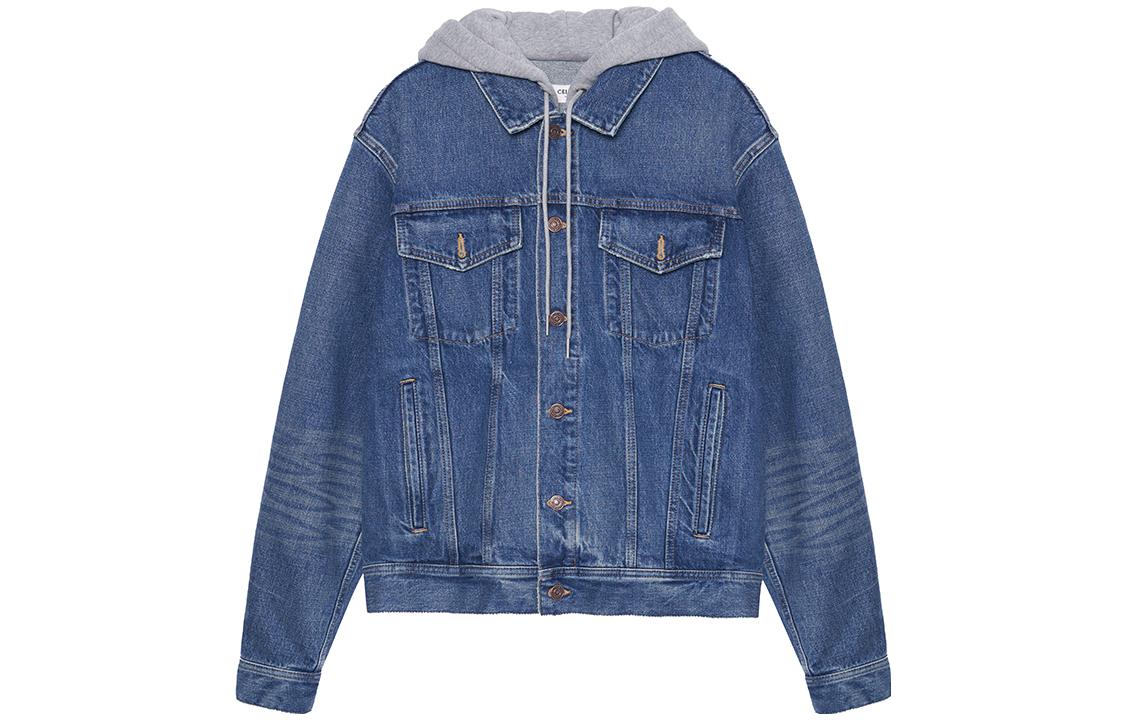 Order CELINE FW22  Washed Denim Jacket with Logo Print and Hood. 2Q472930F-07UW