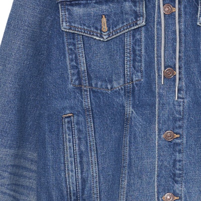 CELINE FW22 Washed Denim Jacket with Logo Print and Hood. 2Q472930F-07UW Purchase CELINE FW22 Washed Denim Jacket with Logo Print and Hood. 2Q472930F-07UW