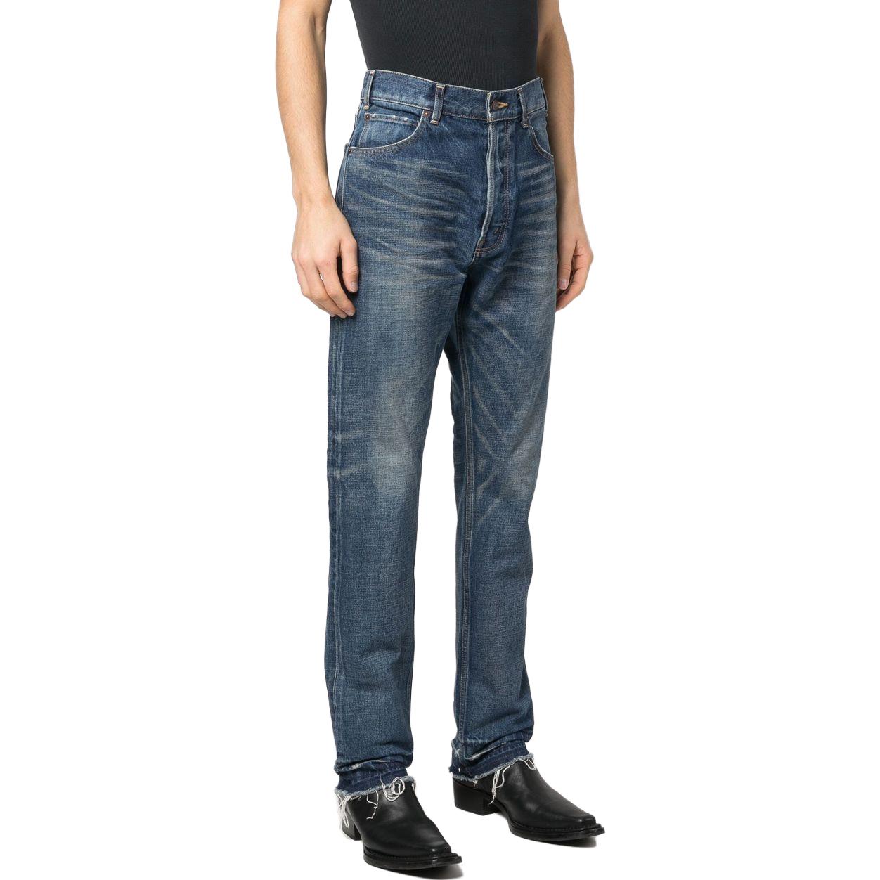 Shop CELINE FW22  Washed Low-Waist Straight Leg Jeans Blue. 2N809066S-07TK