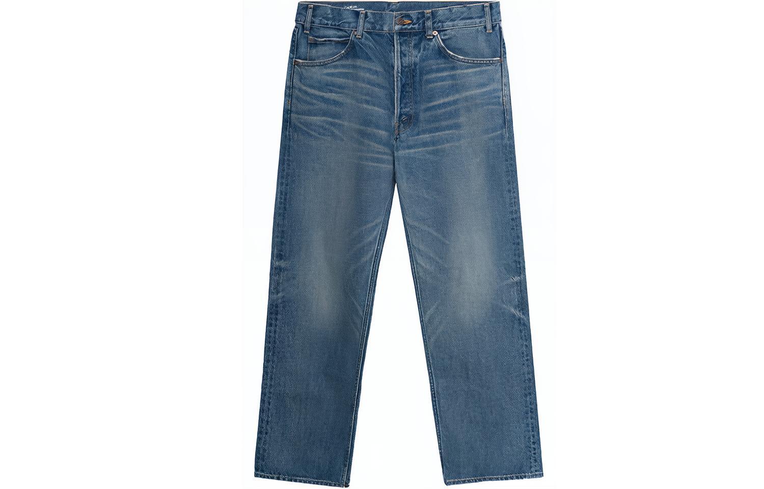 CELINE FW22  Washed Straight-Leg Relaxed Mid-Rise Blue Jeans 2N574930F-07UW