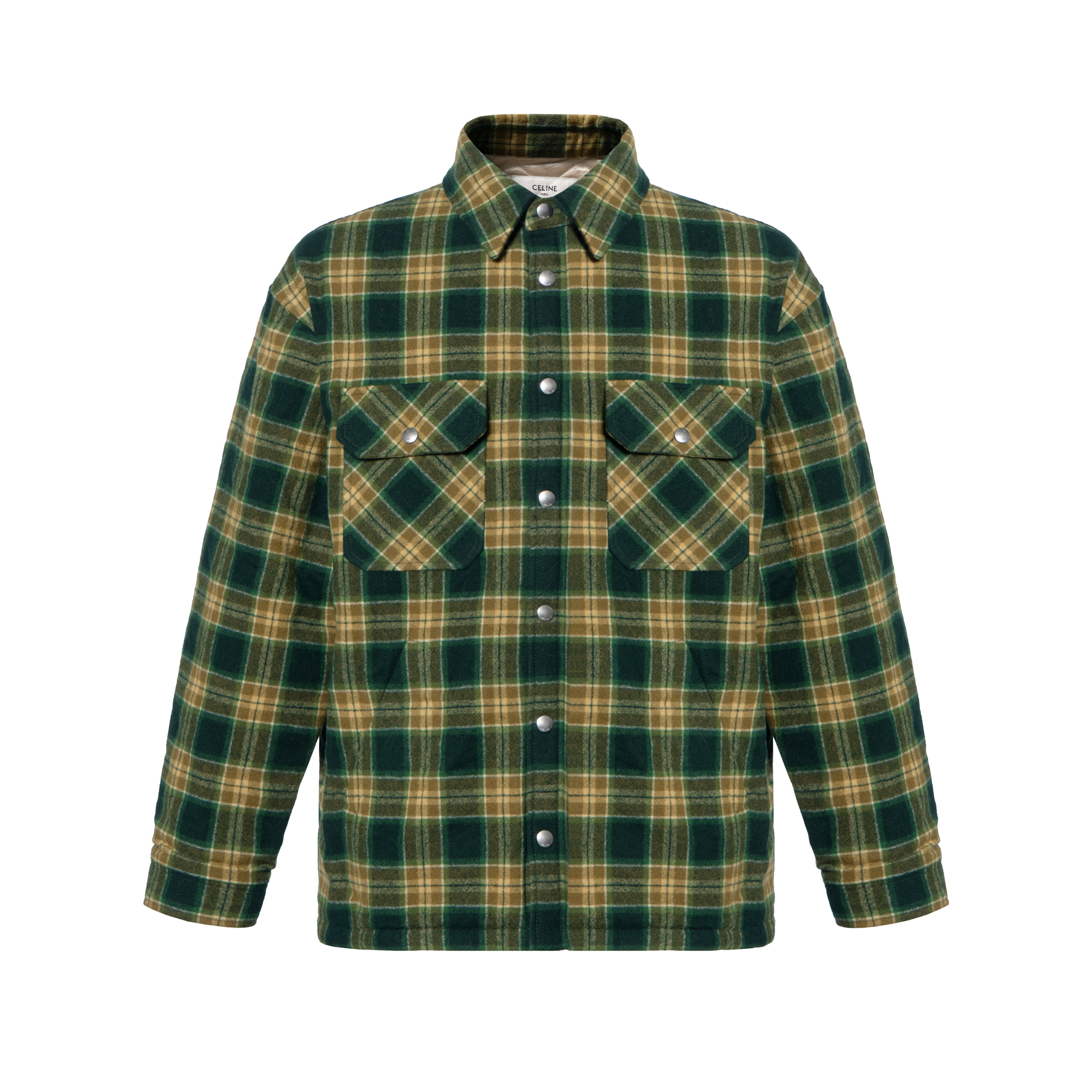 CELINE FW22 Boy Doll Checkered Long-Sleeve Shirt Green 2W705499R-30VK