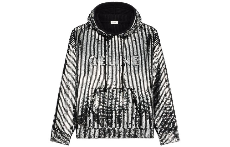 Celine FW22 Boy Doll Sequin Logo Embroidered Hoodie Silver – Collection 2AA88587S-36SI