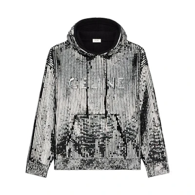 Celine FW22 Boy Doll Sequin Logo Embroidered Hoodie Silver – Collection 2AA88587S-36SI