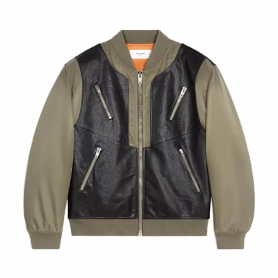 Celine FW22 Colorblock Zip-Up Baseball Jacket Khaki Outerwear 2W668889O-02KK