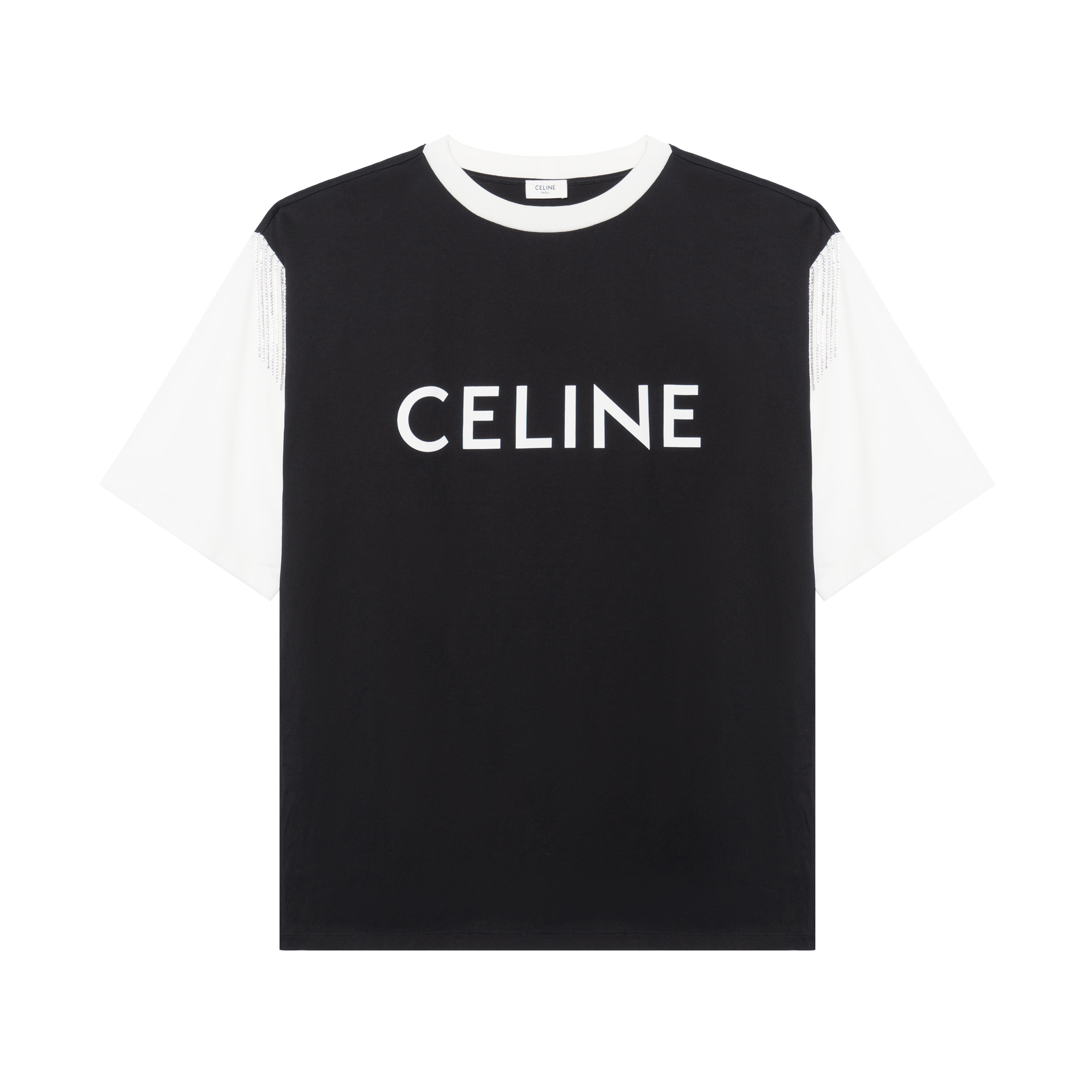 CELINE FW22 Fringe Oversized Logo Print T-Shirt Men’s Black 2X29C671Q-38AW