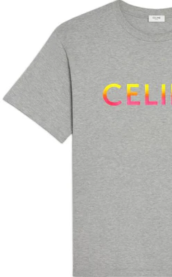 CELINE FW22 Baju T-Shirt Logo Gradient Lelaki Grey Loose Fit 2X10B671Q-09ME Details for CELINE FW22 Baju T-Shirt Logo Gradient Lelaki Grey Loose Fit 2X10B671Q-09ME