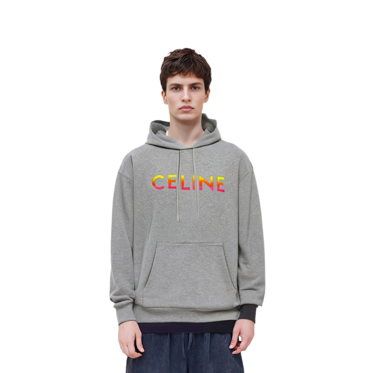 Shop CELINE FW22 Gradient Logo Oversized Hoodie  Light Grey. 2Y753670Q-08GC