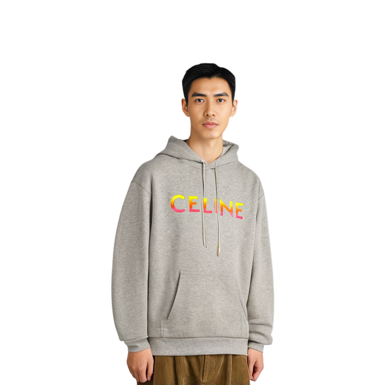 Purchase CELINE FW22 Gradient Logo Oversized Hoodie  Light Grey. 2Y753670Q-08GC