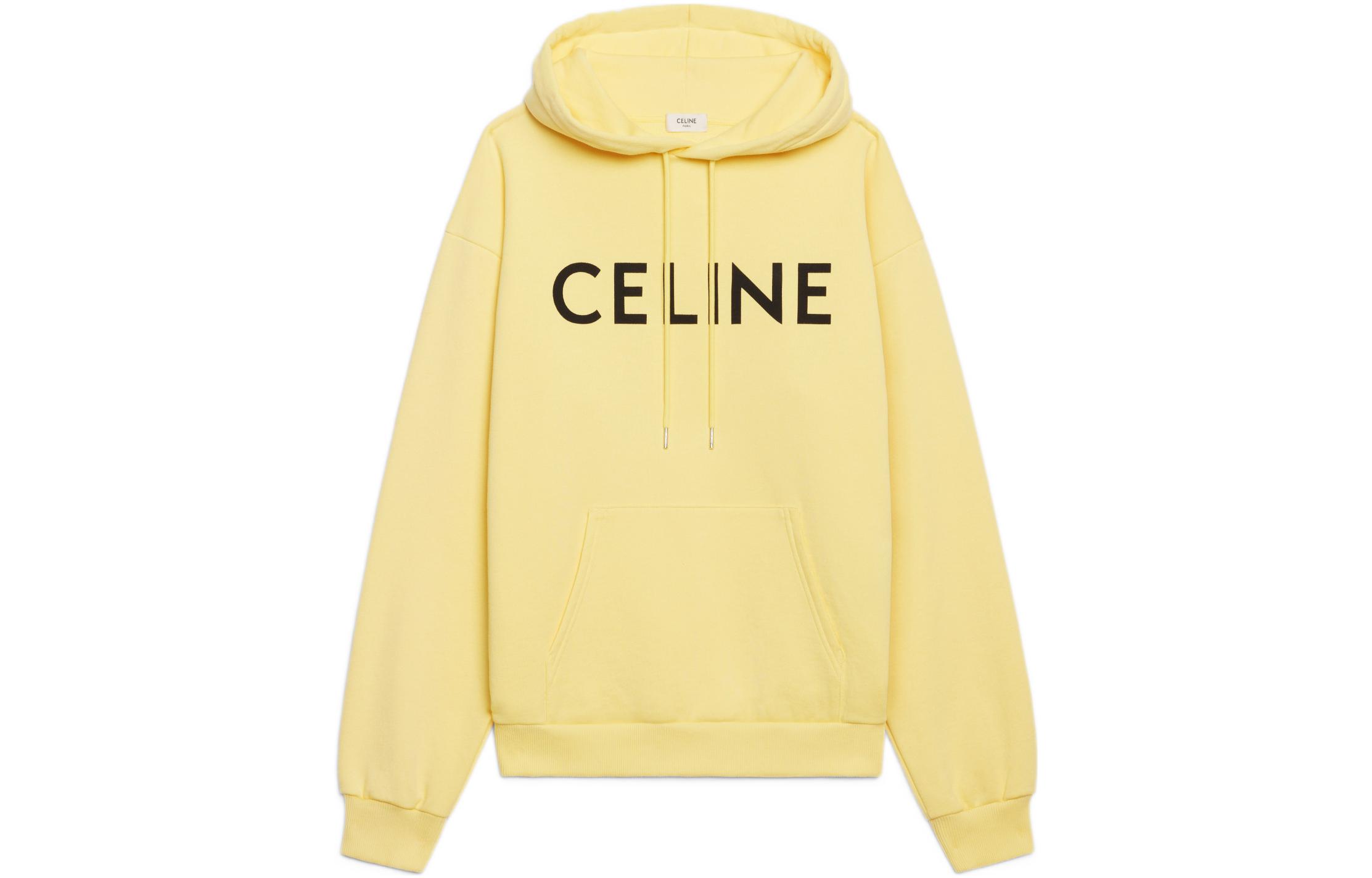 Celine FW22 Limited Logo Print Cotton Drawstring Hoodie Unisex Yellow/Black 2Y369670Q-11LK