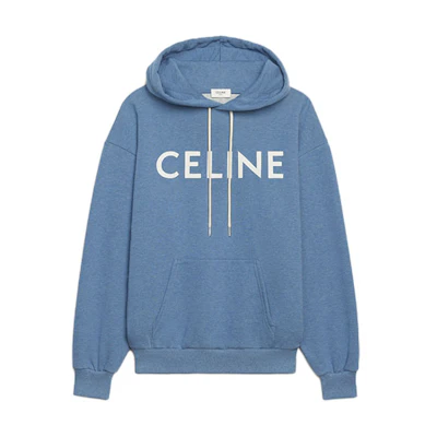 CELINE FW22 Logo Print Cotton Drawstring Hoodie Unisex Couple Style Blue 2Y369670Q-07BW