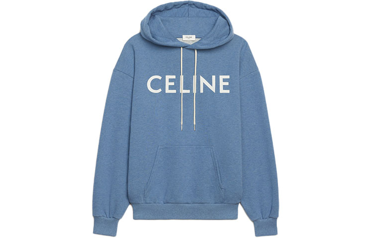 Order CELINE FW22 Logo Print Cotton Drawstring Hoodie Unisex Couple Style Blue 2Y369670Q-07BW