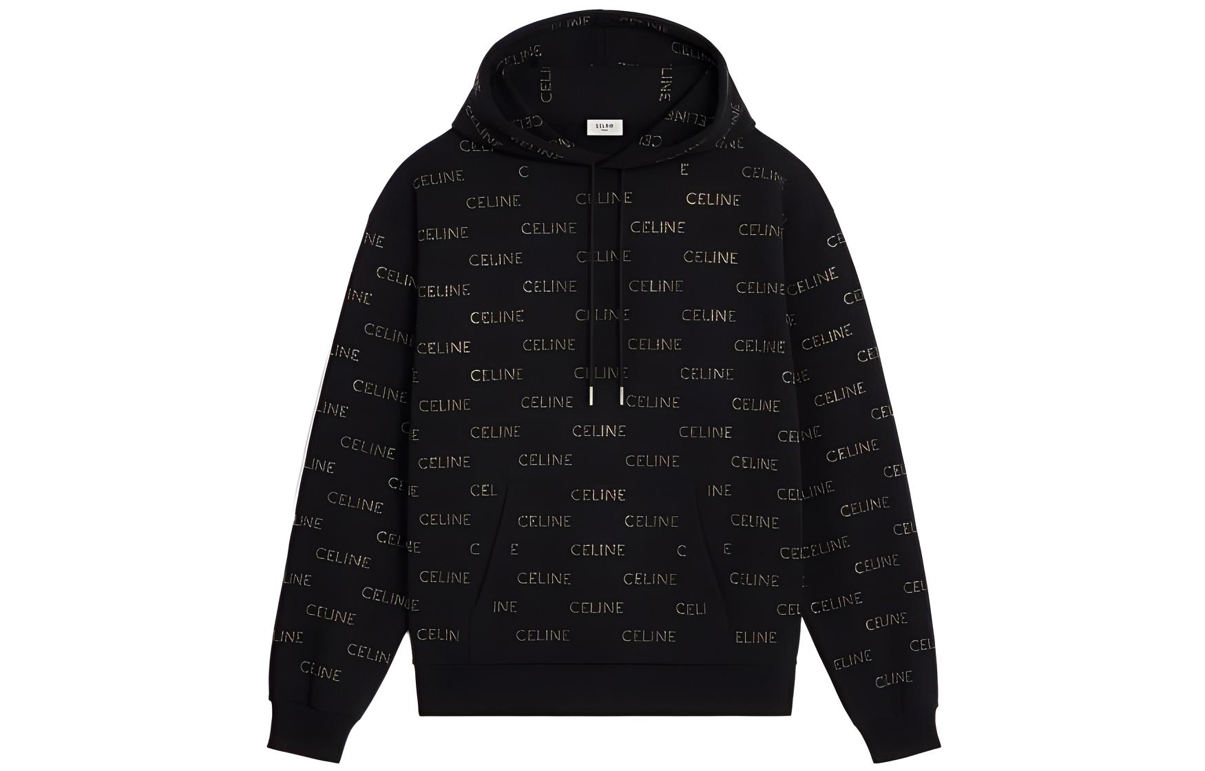 Celine FW22 Loose Fit Studded Logo Fleece Hoodie Black Men 2Y968670Q-38NS