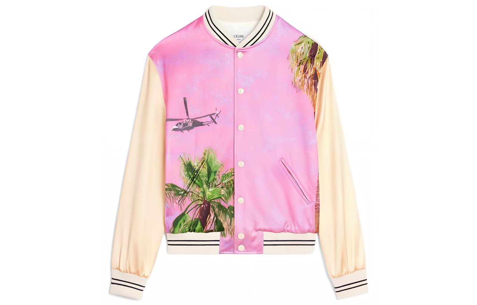 Celine FW22 Pink Botanical Print Varsity Jacket Mens 2V79N176U-14ML