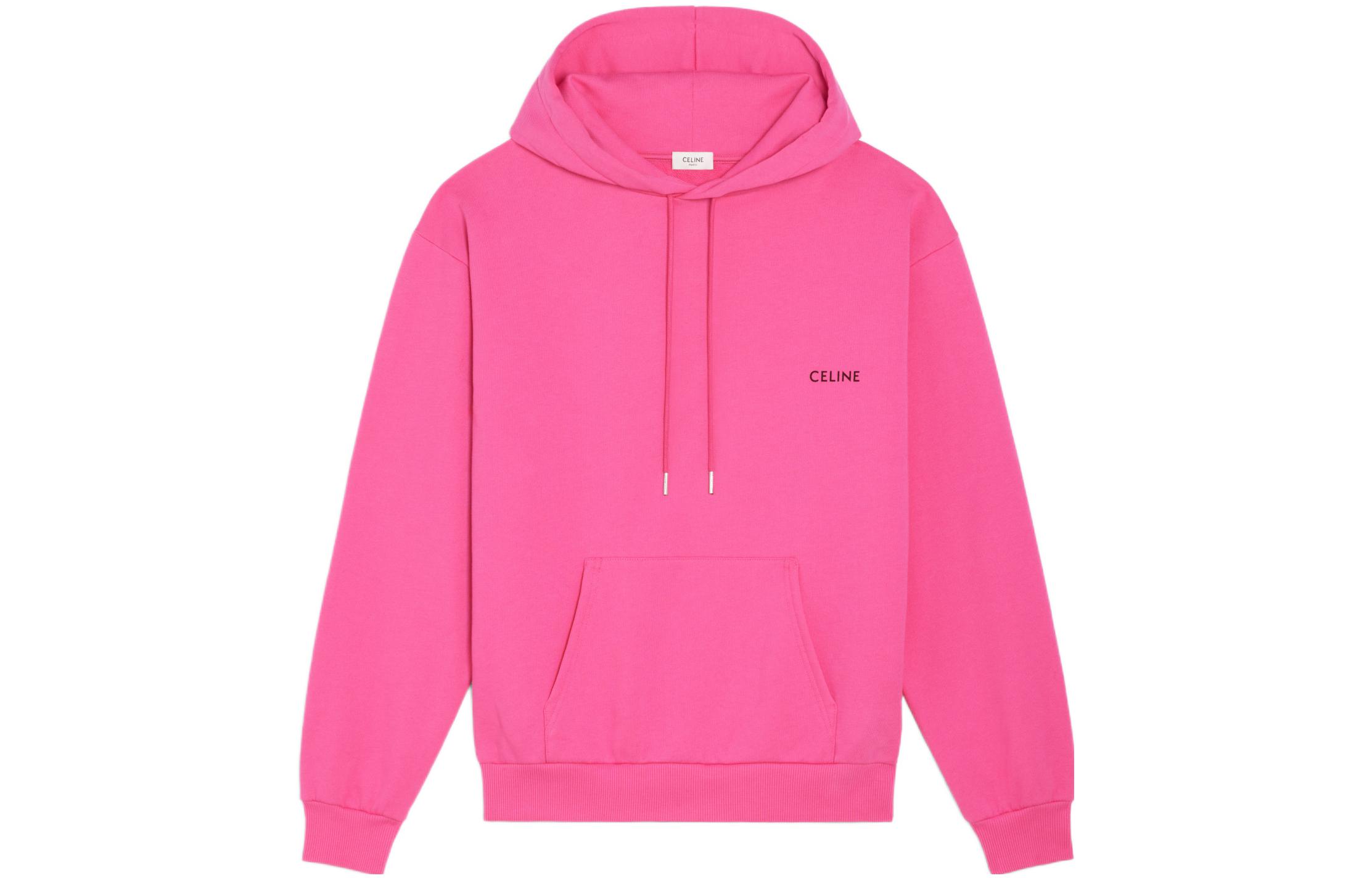 Celine FW22 Pink Hoodie with Solid Color Logo Print and Drawstring 2Y958670Q-24CB