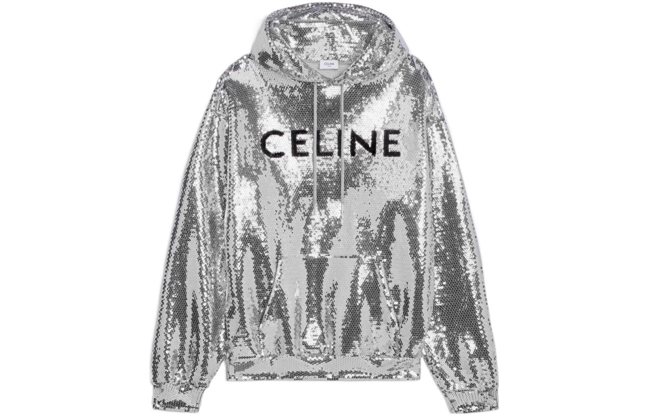 Celine FW22 Sequin Hoodie Crewneck Long Sleeve Sweatshirt Silver () 2Y975670Q-36AG