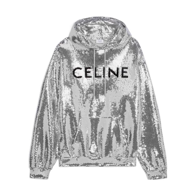 Celine FW22 Sequin Hoodie Crewneck Long Sleeve Sweatshirt Silver () 2Y975670Q-36AG