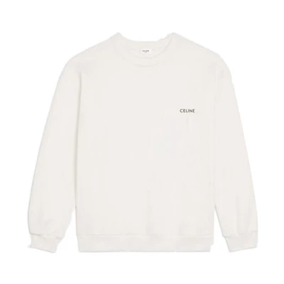 Celine FW22 Solid Letter Logo Ivory White Crewneck Sweatshirt 2Y959670Q-01OB