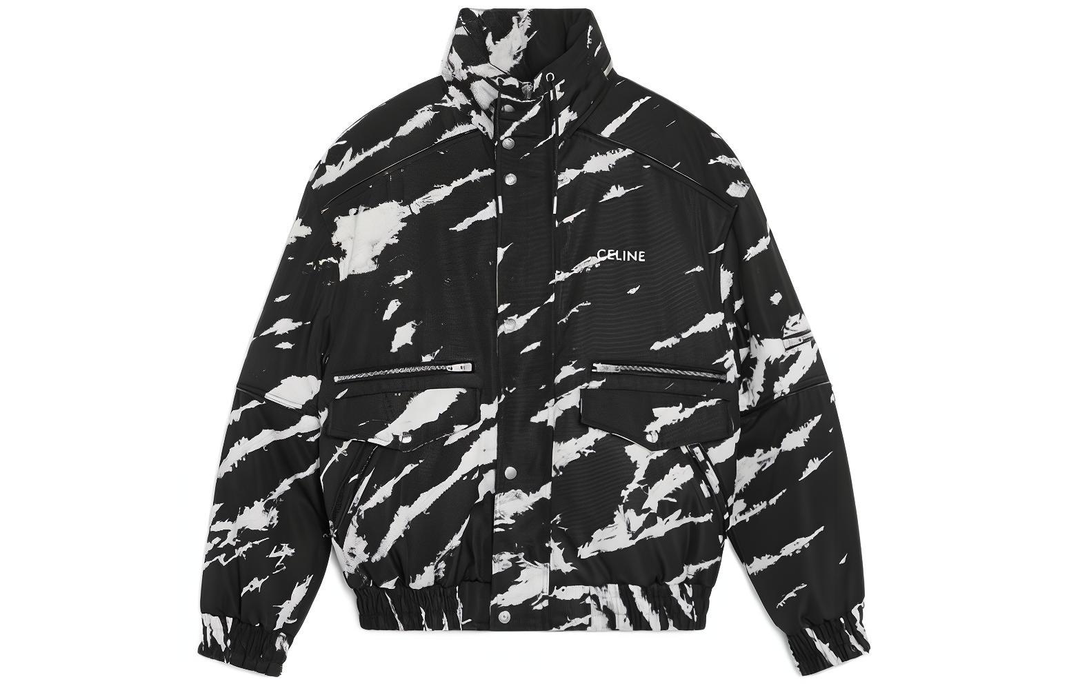 Celine FW22 Tie-Dye Zip-Up Jacket Black White 2W719839S-01KC