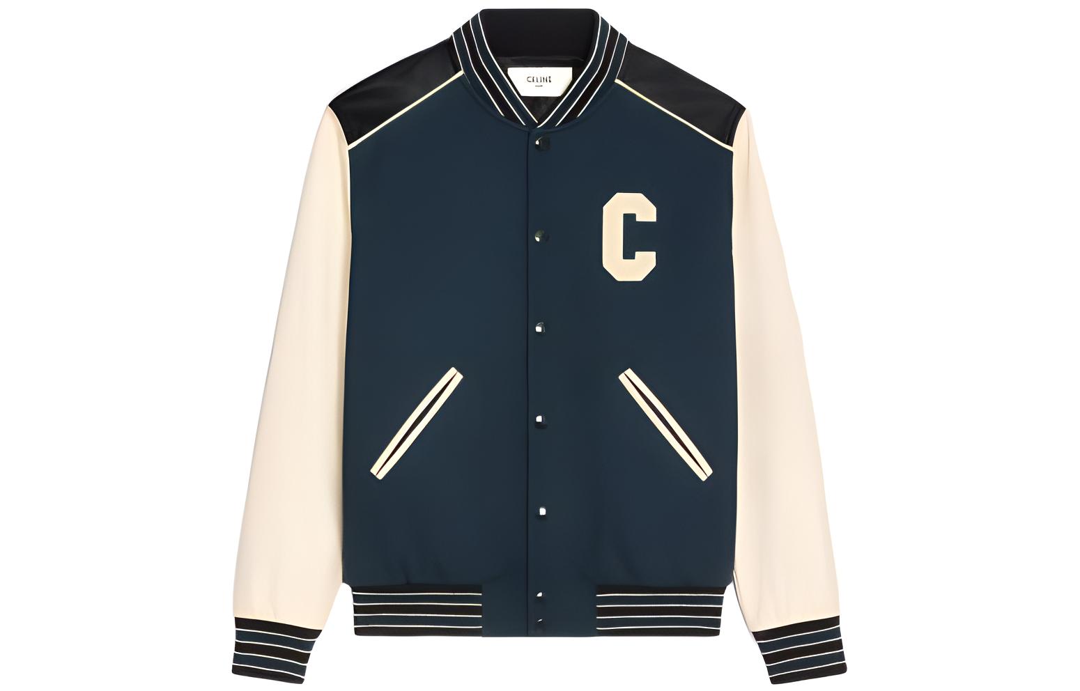 Celine FW22 Varsity Logo Patch Baseball Jacket Navy Blue 2V56D896C-07VY