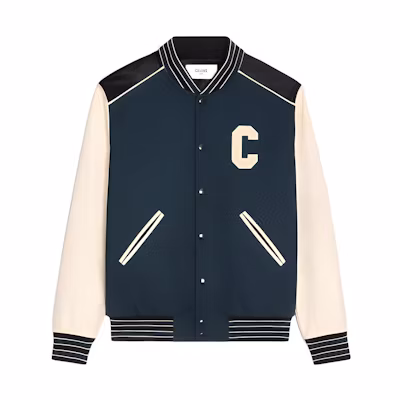 Celine FW22 Varsity Logo Patch Baseball Jacket Navy Blue 2V56D896C-07VY