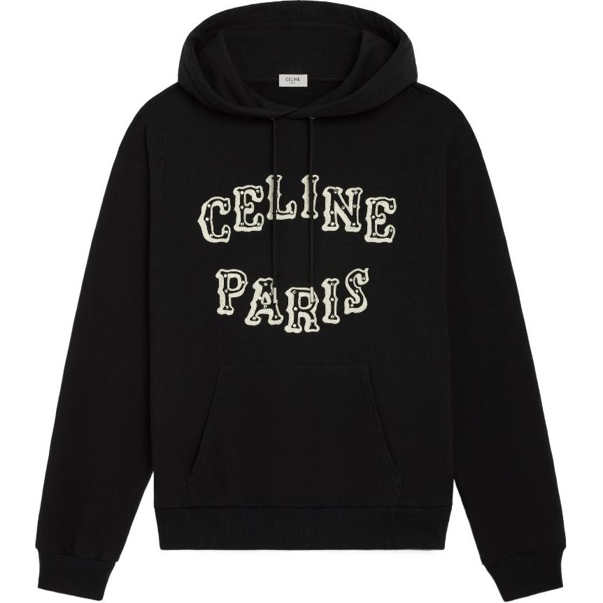 CELINE FW23  Black Hoodie with Alphabet Logo Print and Drawstring. 2Y03E670Q-38XC