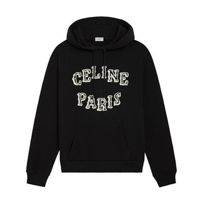 CELINE FW23 Black Hoodie with Alphabet Logo Print and Drawstring. 2Y03E670Q-38XC