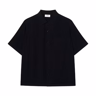 CELINE FW23 Black Letter Print Casual Short Sleeve Shirt. 2C84A852C-38NO