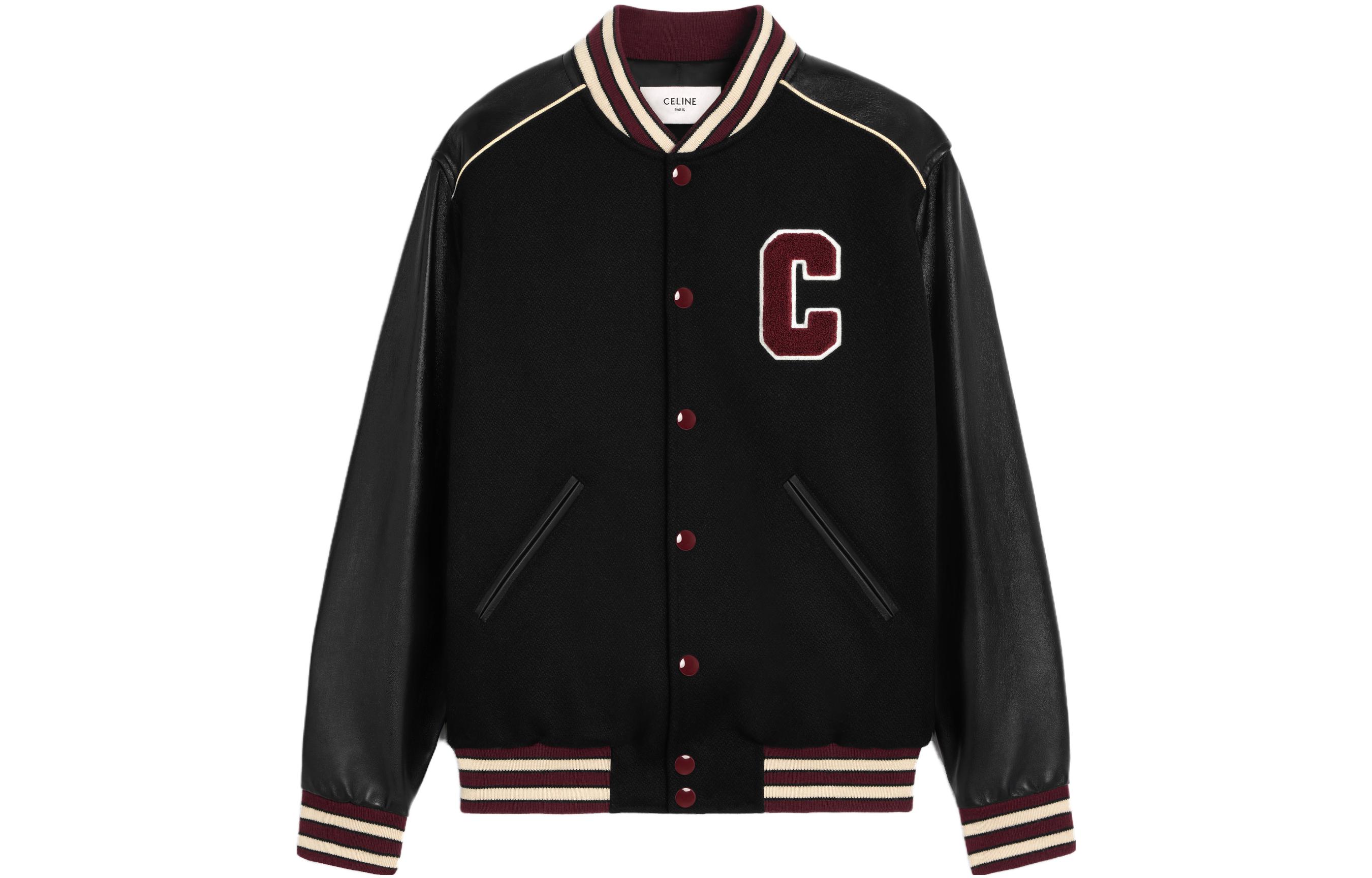 CELINE FW23  Black Striped Letter Print Baseball Collar Jacket. 2V29T896C-14BU