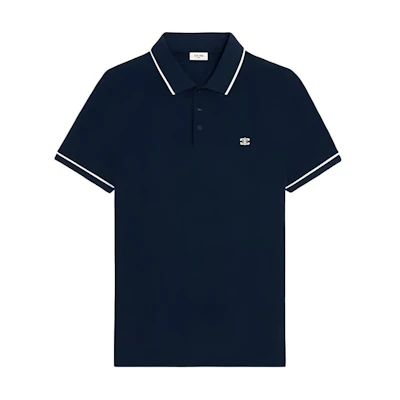 CELINE FW23 Blue Logo Embroidered Straight-Cut Short-Sleeve Polo Shirt. 2X75H626U-07OW