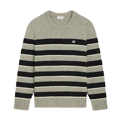 CELINE FW23 Colorblock Striped Crewneck Sweater Light Grey. 2AE4B896T-06BK