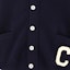 Shop CELINE FW23 Deep Blue V-Neck Knit Cardigan Sweater with Letter Appliqué. 2AD9O8301-07MR