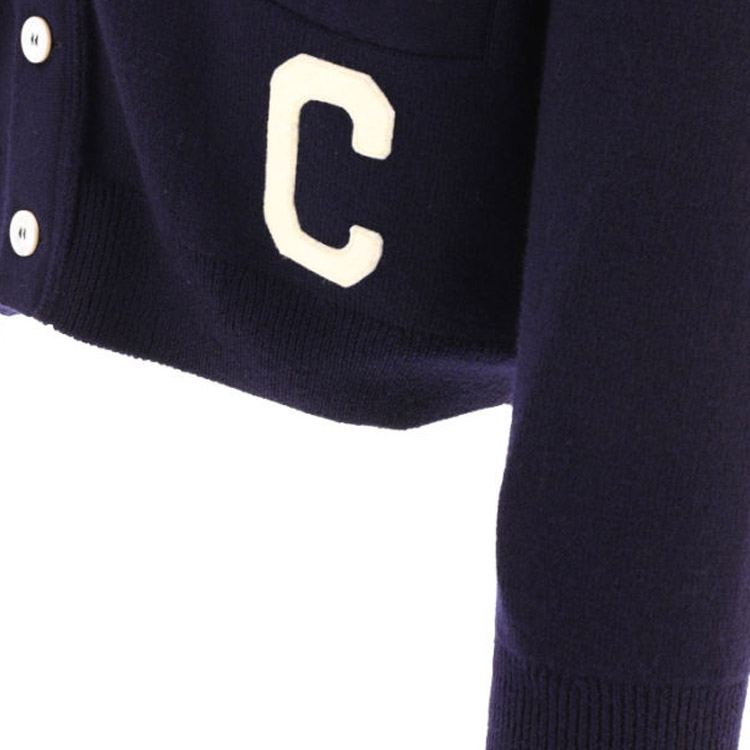 Purchase CELINE FW23  Deep Blue V-Neck Knit Cardigan Sweater with Letter Appliqué. 2AD9O8301-07MR