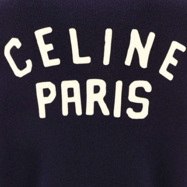 Details for CELINE FW23  Deep Blue V-Neck Knit Cardigan Sweater with Letter Appliqué. 2AD9O8301-07MR