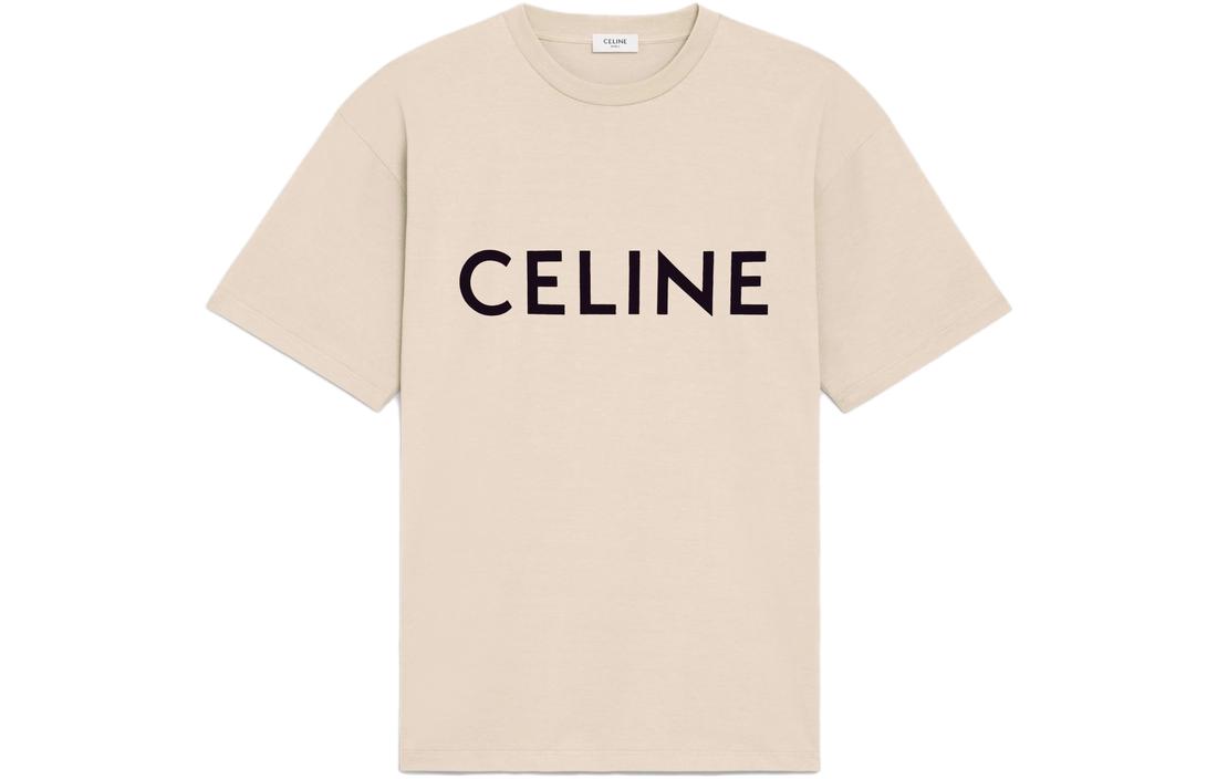 Order Camiseta Beige CELINE FW23 Logo Letra Estampado, Manga Corta y Cuello Redondo. 2X681671Q-02SX