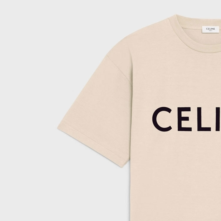 Cheap Camiseta Beige CELINE FW23 Logo Letra Estampado, Manga Corta y Cuello Redondo. 2X681671Q-02SX