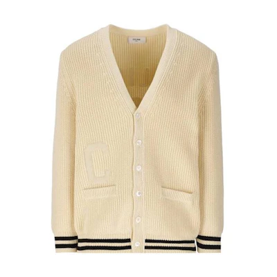 CELINE FW23 Slim-Fit Long-Sleeve Cardigan Sweater Off-White. 2AD7O192W60EB