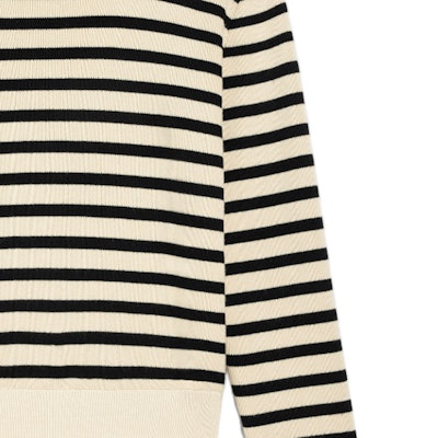 CELINE FW23 Colorblock Striped Turtleneck Sweater Beige 2ADV4240U-01CB Sizing CELINE FW23 Colorblock Striped Turtleneck Sweater Beige 2ADV4240U-01CB