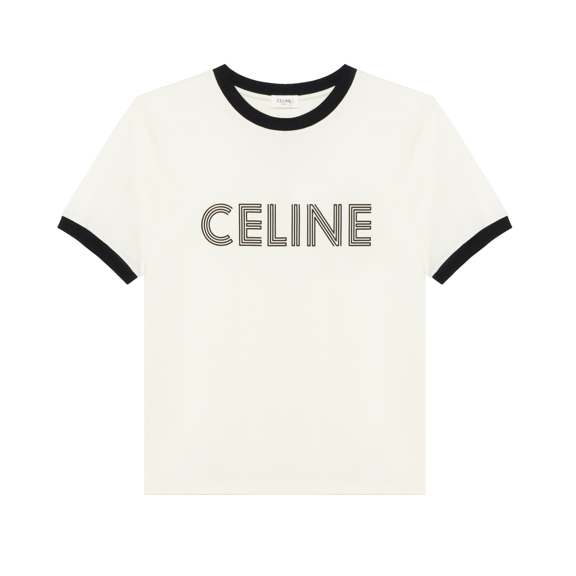CELINE FW23 Contrast Trim Logo Print Short Sleeve T-Shirt Grey White Men’s. 2X49I671Q-01QF