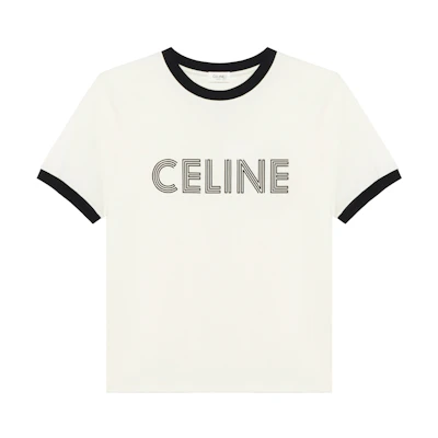CELINE FW23 Contrast Trim Logo Print Short Sleeve T-Shirt Grey White Men’s. 2X49I671Q-01QF