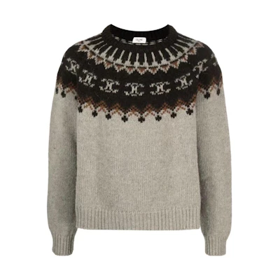 CELINE FW23 Patterned Color-Block Crewneck Sweater Brown Long Sleeve. 2AD6W874P-08GR