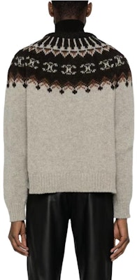 CELINE FW23 Patterned Color-Block Crewneck Sweater Brown Long Sleeve. 2AD6W874P-08GR Details for CELINE FW23 Patterned Color-Block Crewneck Sweater Brown Long Sleeve. 2AD6W874P-08GR